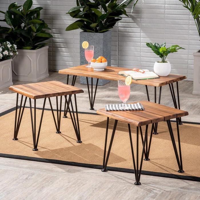 Zion - Outdoor Industrial Iron And Coffee Table - Teak