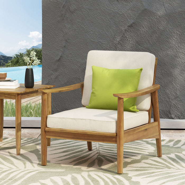 Birdsong - Outdoor Club Chair With Slat Back And Seat Cushion - Beige