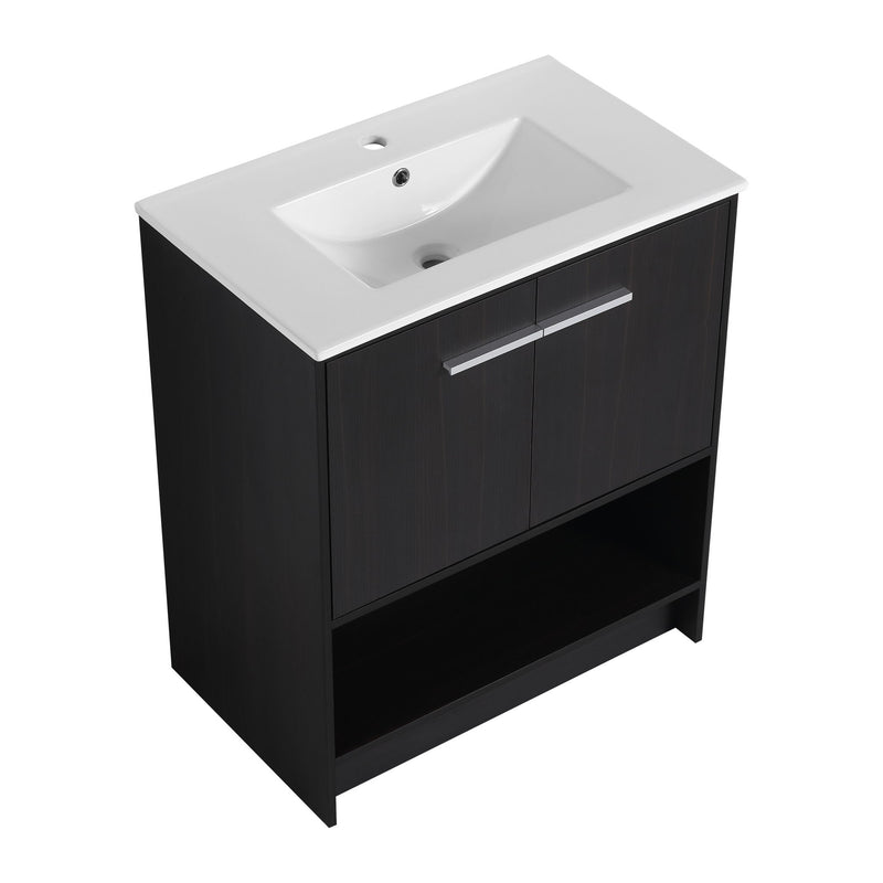Modern Bathroom Vanity With Ceramic Sink, Freestanding Cabinet, Soft Closing Doors