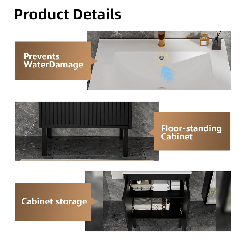 Bathroom Vanity With Ceramic Sink, Floor-Standing Design, Soft-Closing Drawers