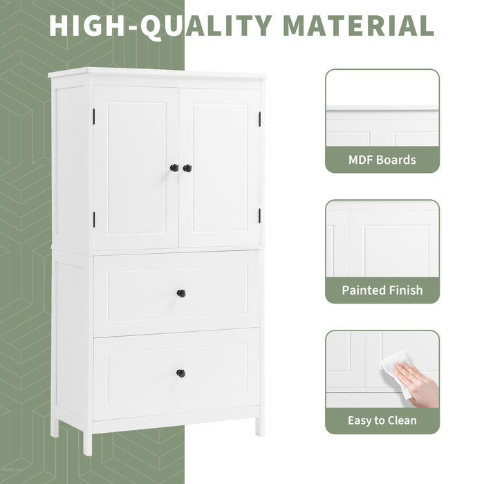 Bathroom Storage Cabinet With 2 Doors And Drawers, Adjustable Shelf