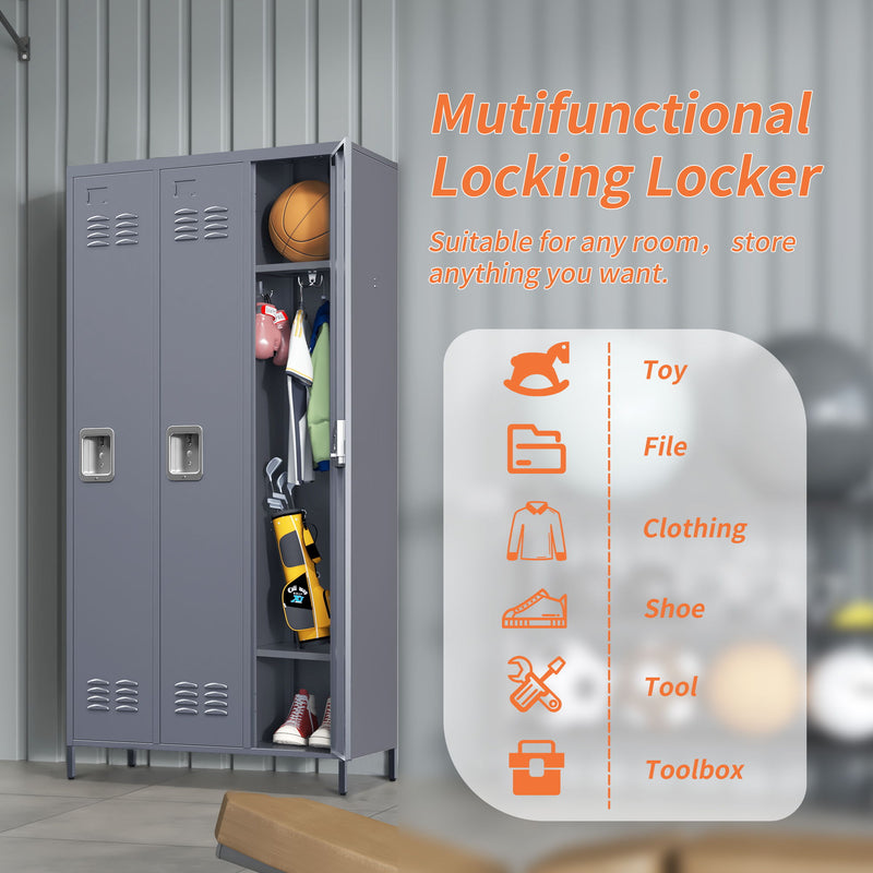 3 Door Lockers With Lock For Home, Gym, Office, School, And Garage - Gray