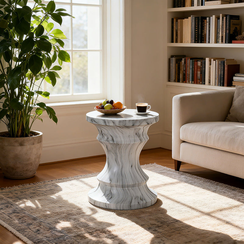Geometric Round Outdoor End Table - Marble