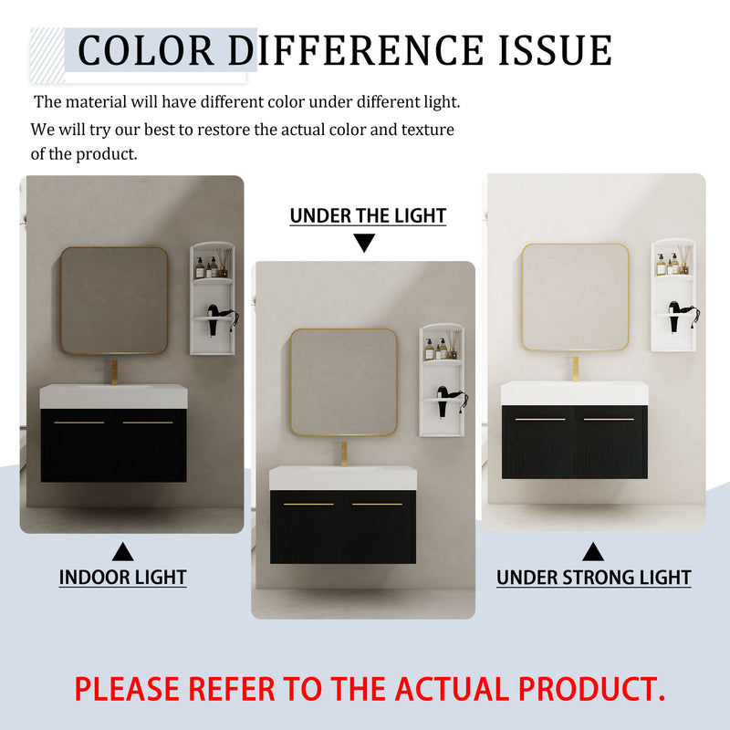 Modern Wall Mounted Bathroom Vanity With Thick Edge Resin Sink And Storage Rack