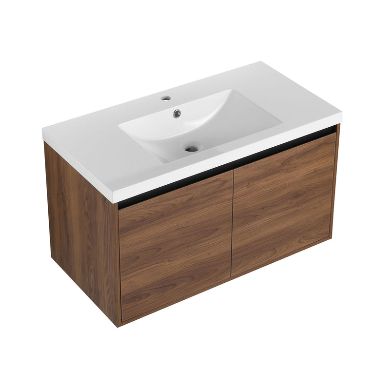 Bathroom Vanity Set With Resin Countertop Sink And 2 Doors, Engineered Wood