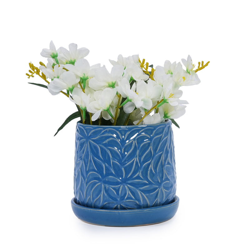 Ceramic Flowerpot, 7" Planter For Patio, Garden, Windowsill (Set of 2) - Antique Navy Blue