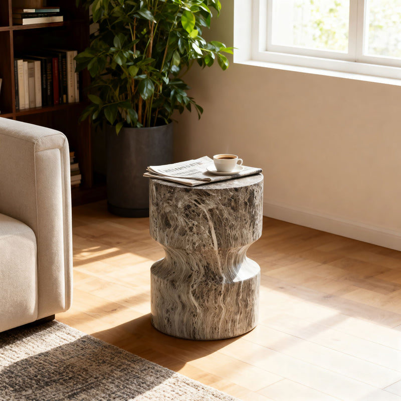 Outdoor Geometric Round End Table - Marble
