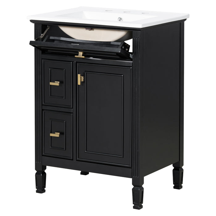 Bathroom Vanity With Sink, Flip Drawer, 2 Drawers, Adjustable Shelf
