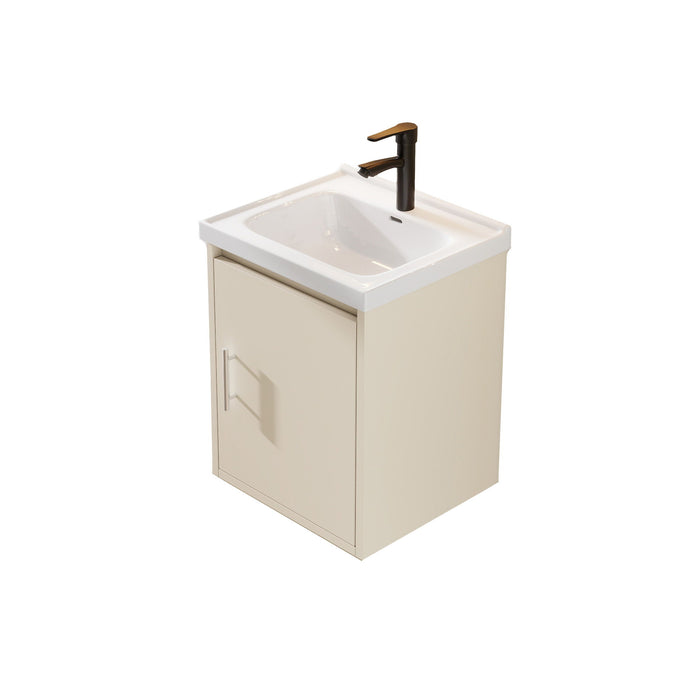 16" Floating Bathroom Vanity Combo, Wall Mounted Cabinet With Sink & Soft Close Doors For Small Bathrooms - Khaki