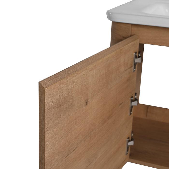 Wall Mounted Bathroom Vanity With Sink And Storage Shelves, Soft Close Doors