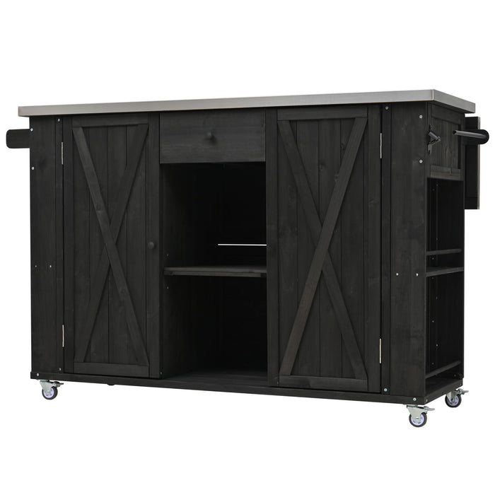 Outdoor Kitchen Island With Stainless Steel Top, Ample Storage Space, Towel And Spice Racks And A Bottle Opener