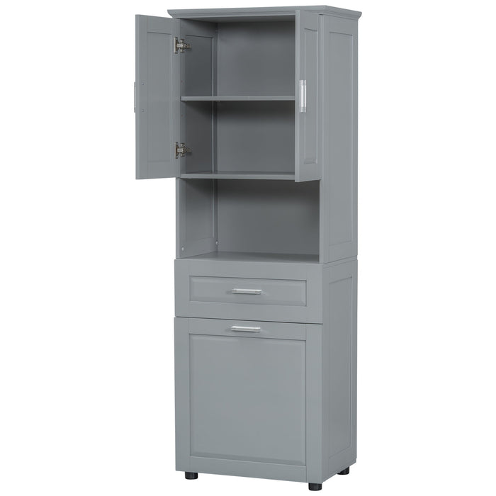 Tall Bathroom Cabinet With Tilt-Out Laundry Basket And Upper Storage