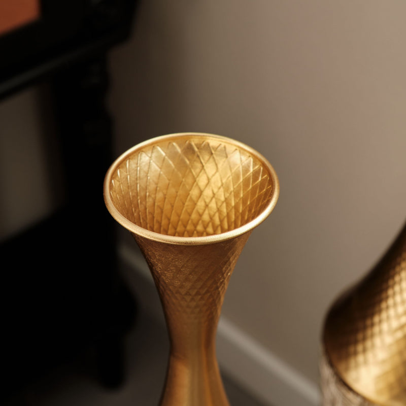 Floor Metal Vase Modern Style Decoration Home Woven Pattern Metal Vase 3 Piece Set Gorgeous Home Decoration Large Glazed Metal Vase - Champagne