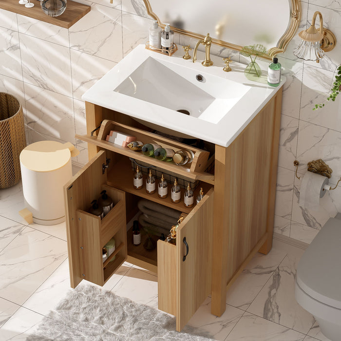 Bathroom Vanity With Flip Drawer, 2 Soft Close Doors, Adjustable Shelf And Ceramic Sink