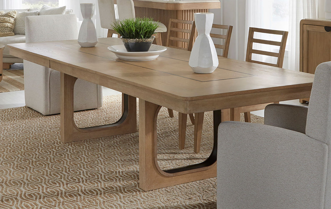 Escape - Dining Rectangular Table With Console And 8 Caster Chairs - Glazed Natural Oak Black Metal Trim