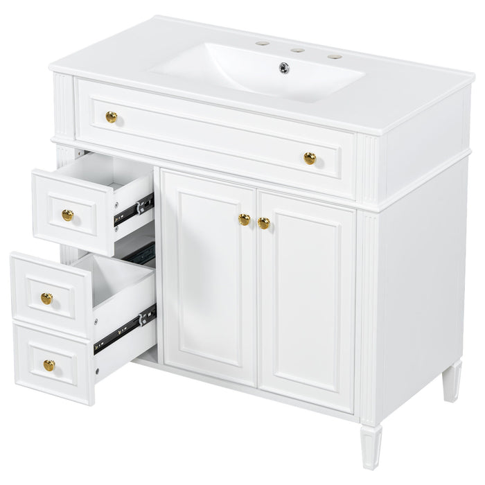 Bathroom Vanity With Sink, 3 Drawers & 2 Soft-Close Doors