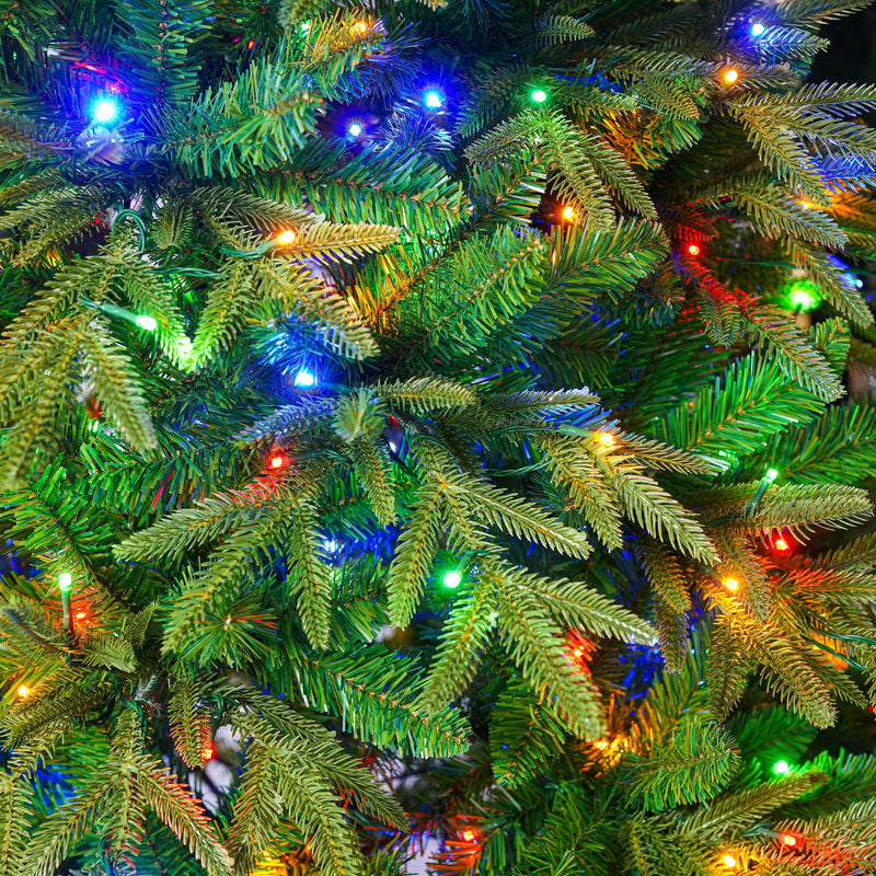 7.5Ft Premium Life Like Full Flocked Christmas Tree With Stand, Fire Resistant Tips, Warm & Colorful LED Lights - Green