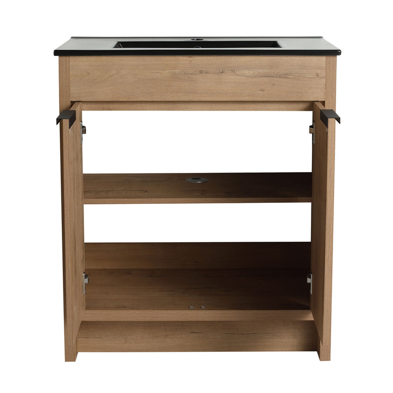 30" Freestanding Bathroom Cabinet With Basin & 2 Soft Close Doors - Imitative Oak