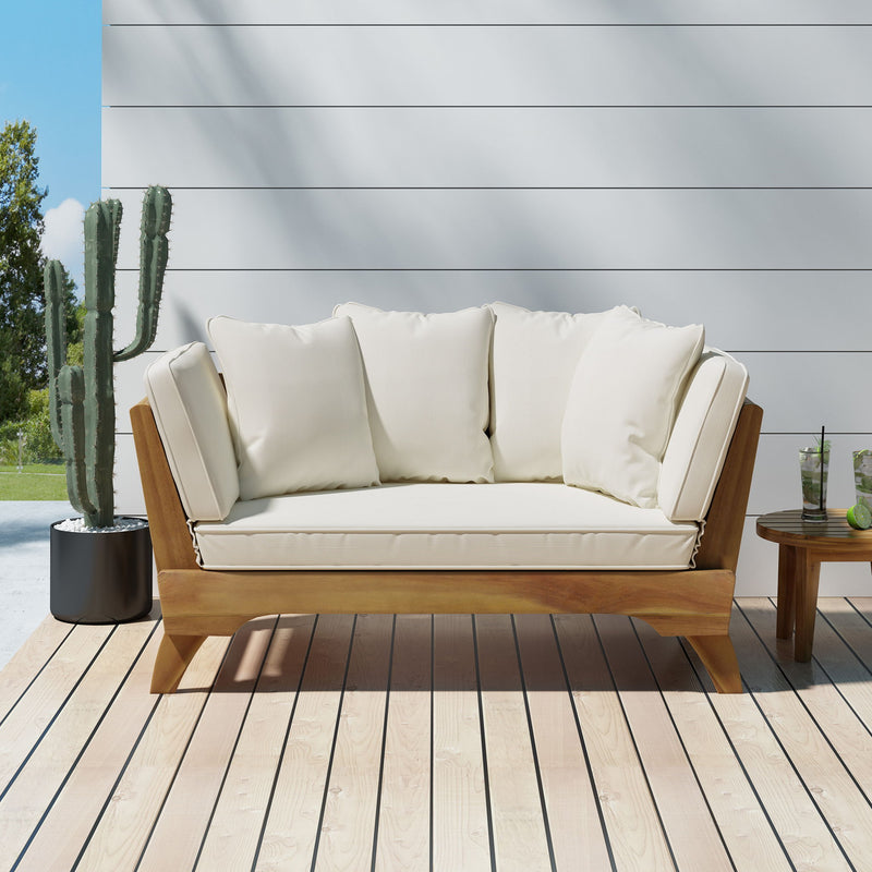Outdoor Acacia Wood Expandable Daybed With Cushions