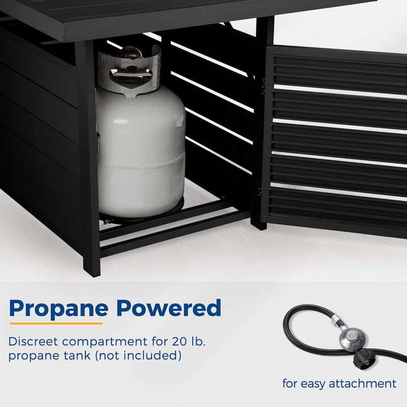 Rectangular Propane Fire Pit Table With Burner, Lava Rock, Waterproof Cover