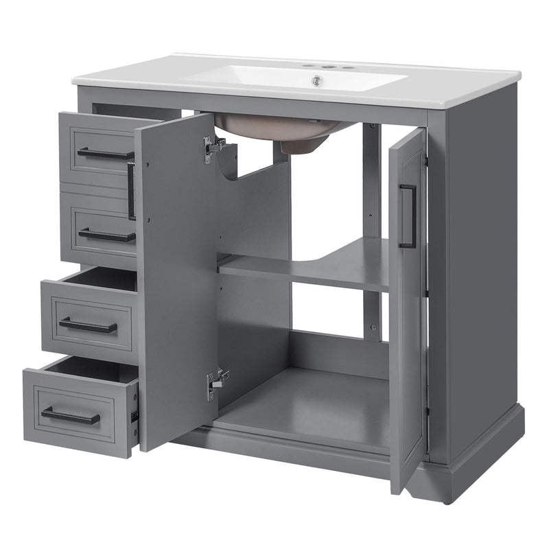 Bathroom Vanity With Sink, Soft Close Doors, Adjustable Shelf & 3 Drawers