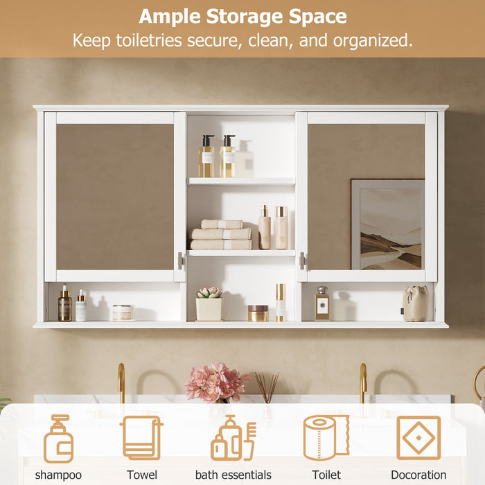 Wall Mount Mirror Cabinet With Adjustable Shelves - White