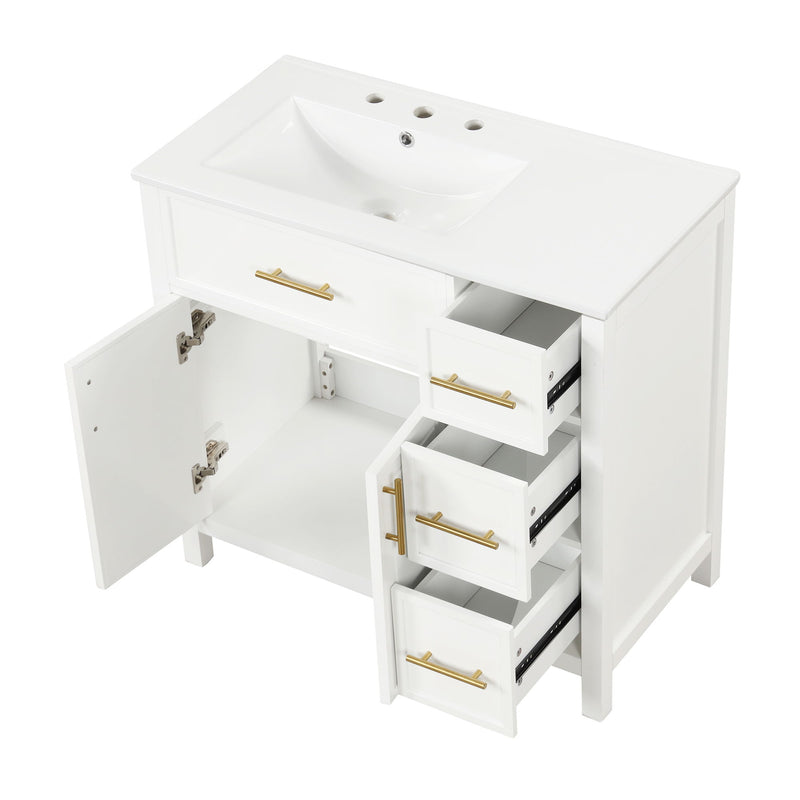 Modern Bathroom Vanity With Sink Top, 2 Doors And 3 Drawers
