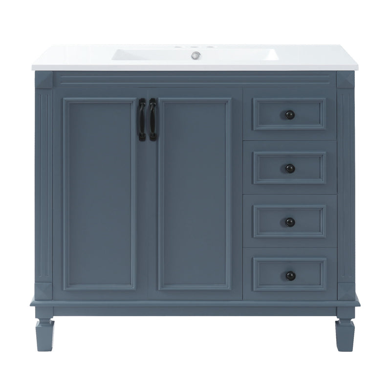Bathroom Vanity With Sink And Storage, 2 Drawers, 1 Deep Drawer, Adjustable Shelf - Blue