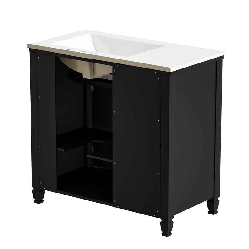 Modern Bathroom Vanity With Ceramic Sink, Freestanding, One Tip Out Drawer, 3 Side Drawers, Adjustable Shelf