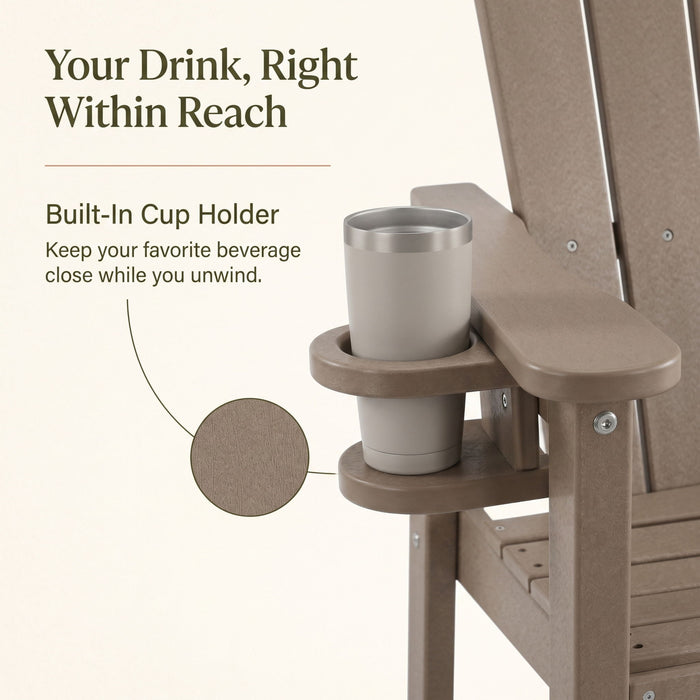 Bar Height Adirondack Chair With Cup Holder And Armrests