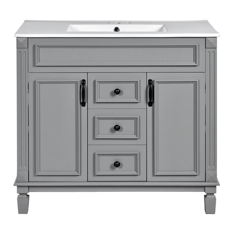 Bathroom Vanity With Top Sink, Mirror Cabinet, 2 Soft Closing Doors & 2 Drawers