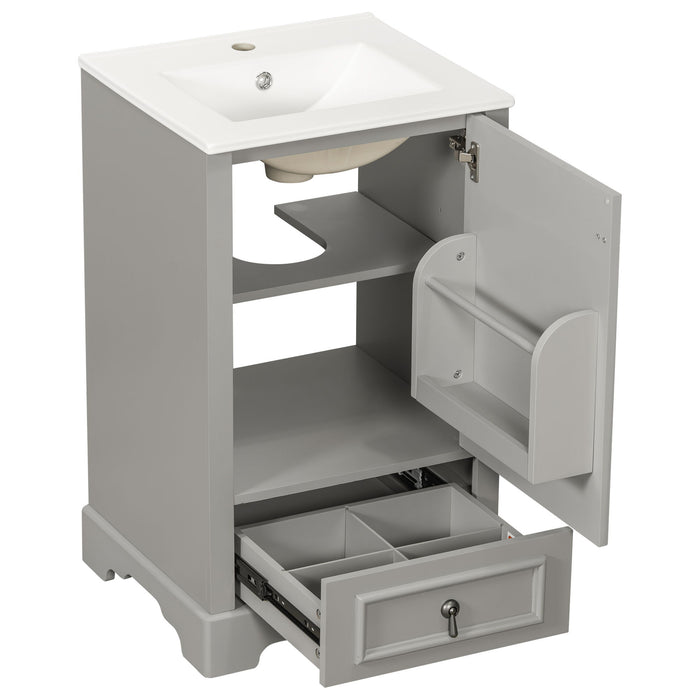 Bathroom Vanity With Sink, Soft Close Door, Adjustable U-Shaped Shelf