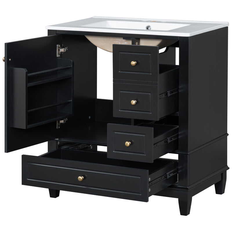 Freestanding Bathroom Vanity With Sink, Soft Close Door, 3 Drawers