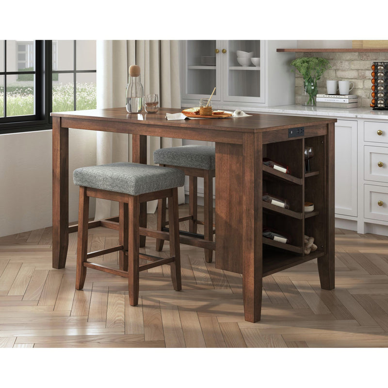 Santa Barbara - Kitchen Island & 2 Counter Stools With Fabric - Walnut / Dark Gray