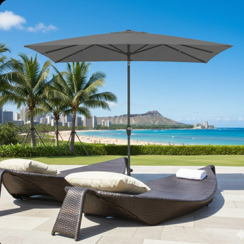 Rectangular Patio Umbrella With Crank Tilt, Polyester UV-Resistant Canopy