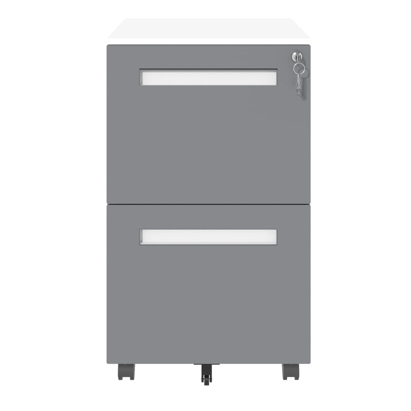 2-Drawer Mobile File Cabinet With Lock,On 360° Wheels, Holds A4/Letter/Legal Files - White