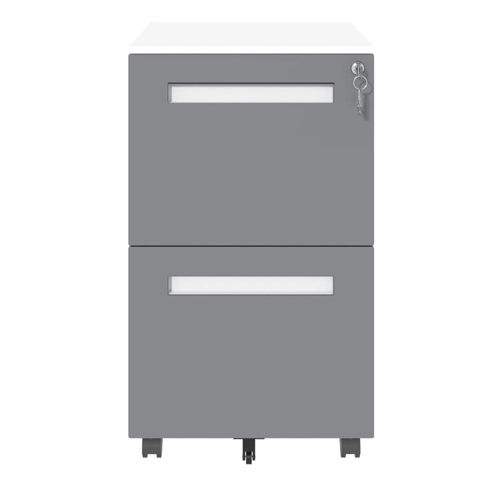 2-Drawer Mobile File Cabinet With Lock,On 360° Wheels, Holds A4/Letter/Legal Files - White