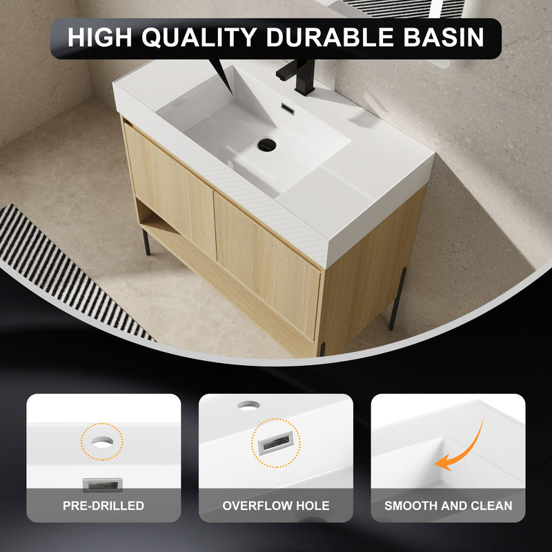 Modern Bathroom Vanity Combo With Single Resin Sink And Storage Cabinet