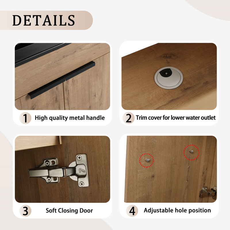 30" Freestanding Bathroom Cabinet With Basin & 2 Soft Close Doors - Imitative Oak