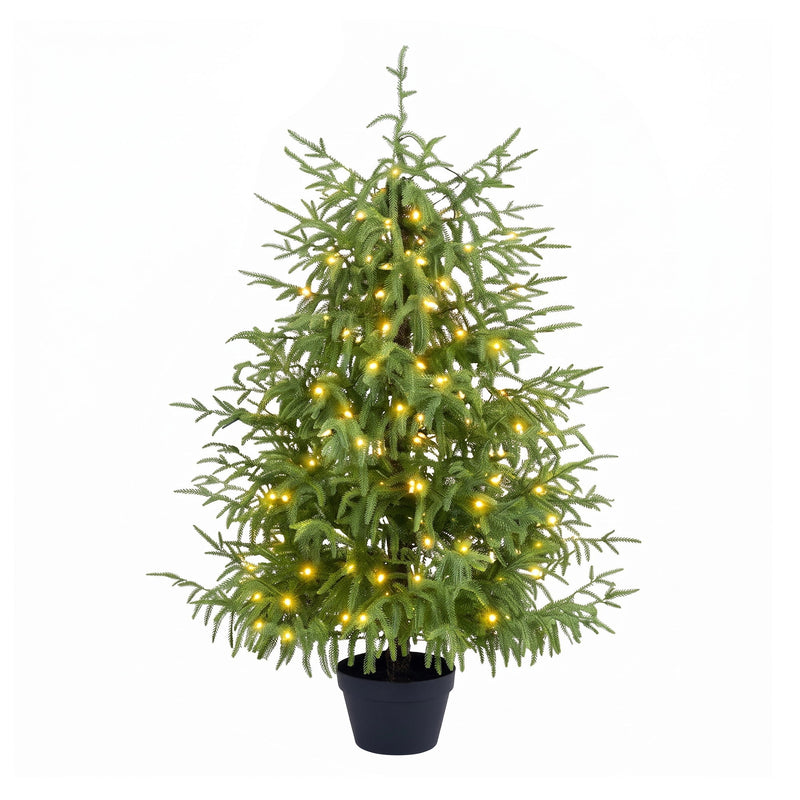 4 Piece Christmas Artificial Trees With Sturdy Bases, Pre Lit Wreath & Garland, Warm LED Lights, Indoor Holiday Decor - Green