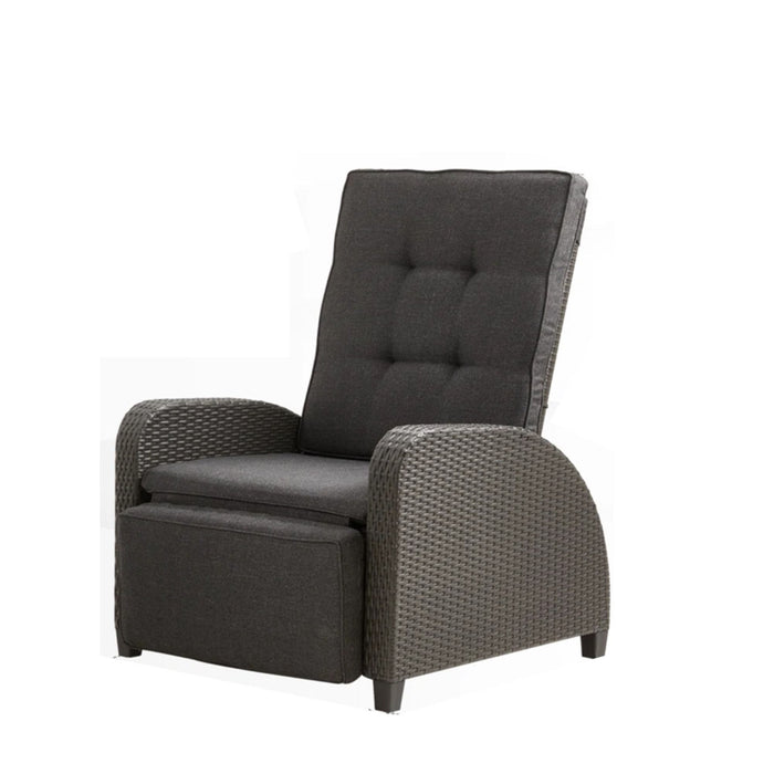Adjustable Outdoor Lounge Chair, Plush Cushions & Extendable Footrest - Gray