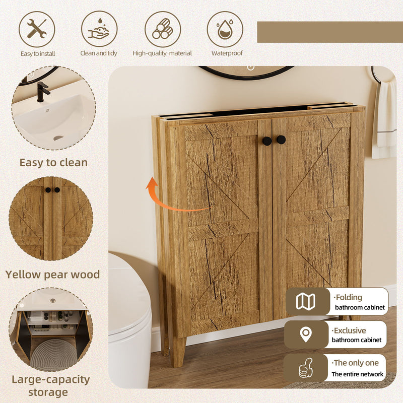 Folding Floor Cabinet With Ceramic Sink, Space Saving