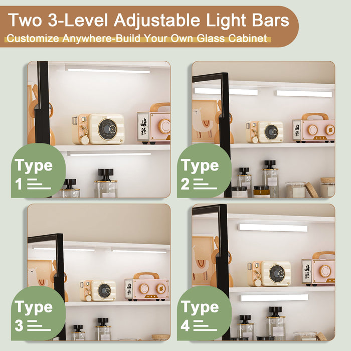 L-Shaped Computer Desk With Glass Cabinets, Built In LED Lights, USB Charging Ports
