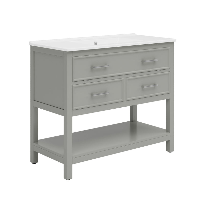 Bathroom Vanity With Ceramic Sink, Tip Out Tray & 2 Full Extension Drawers
