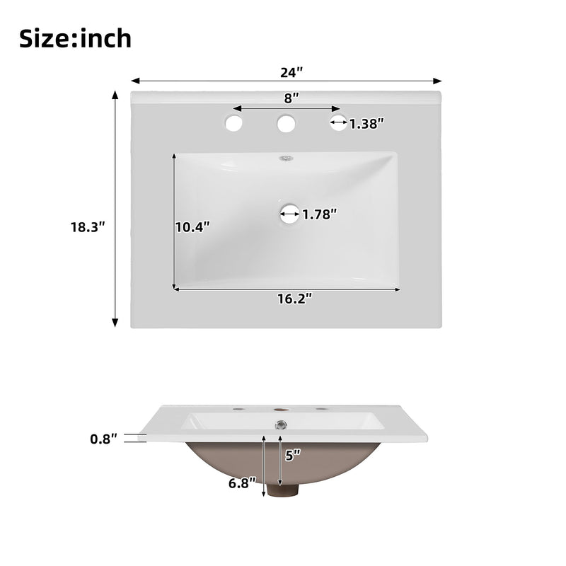 Bathroom Vanity With Flip Drawer, 2 Soft Close Doors, Adjustable Shelf And Ceramic Sink