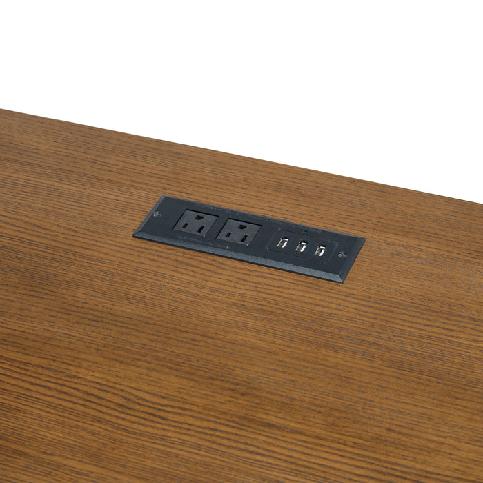Portico - Double Pedestal Desk With Power / USB - Brown Oak