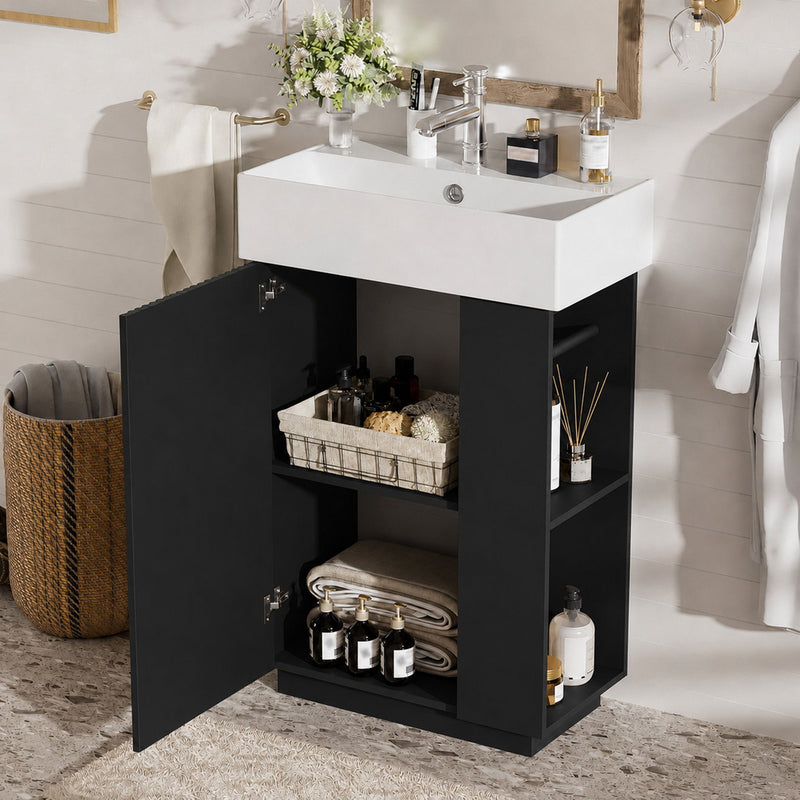 Bathroom Vanity With Sink, Freestanding Wood Grain Cabinet With Storage