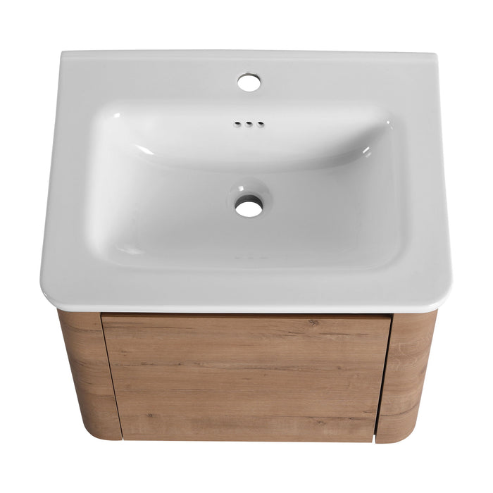 Wall Mounted Bathroom Vanity With Sink, Storage Shelves & Soft Close Door