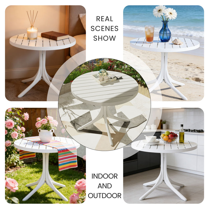 4 Piece Set Of Color Block Designed Single Chairs & Round Table - Cream White / Haze Green / White