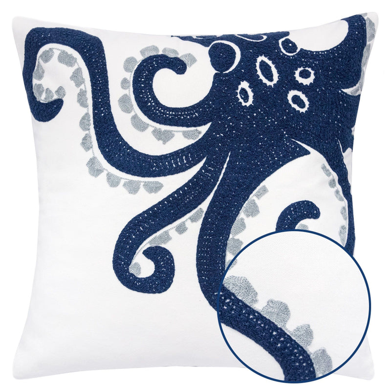 Octopus Patterned Pillow Cover With Matching Back - White